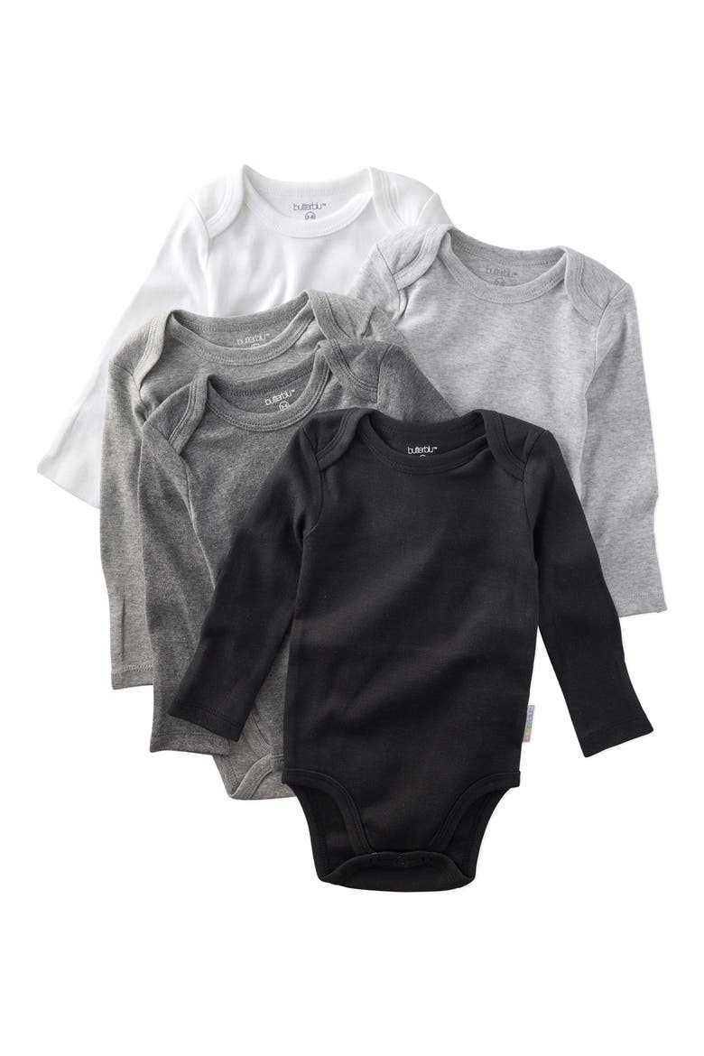 Blake Long Sleeve Organic Cotton Assorted 5-Pack Bodysuits, Main, color, STONE