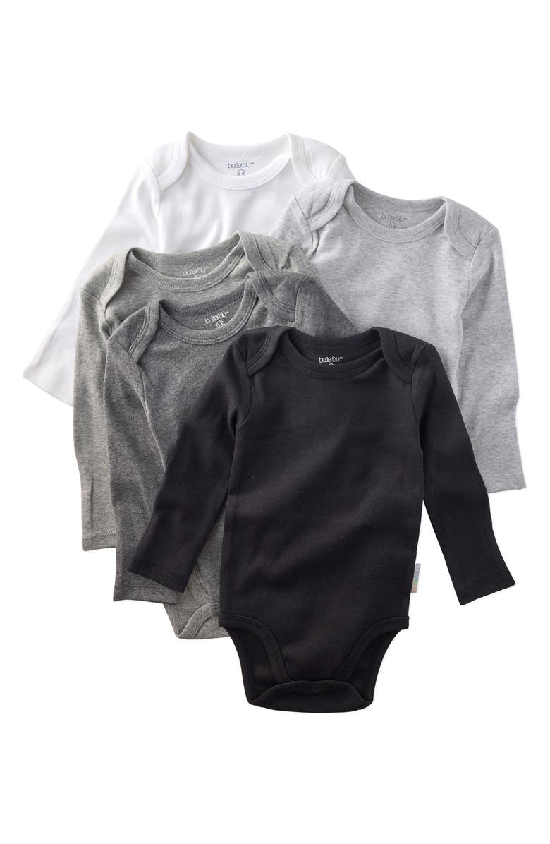 BUTTERBLU Blake Long Sleeve Organic Cotton Assorted 5-Pack Bodysuits, Main, color, Stone