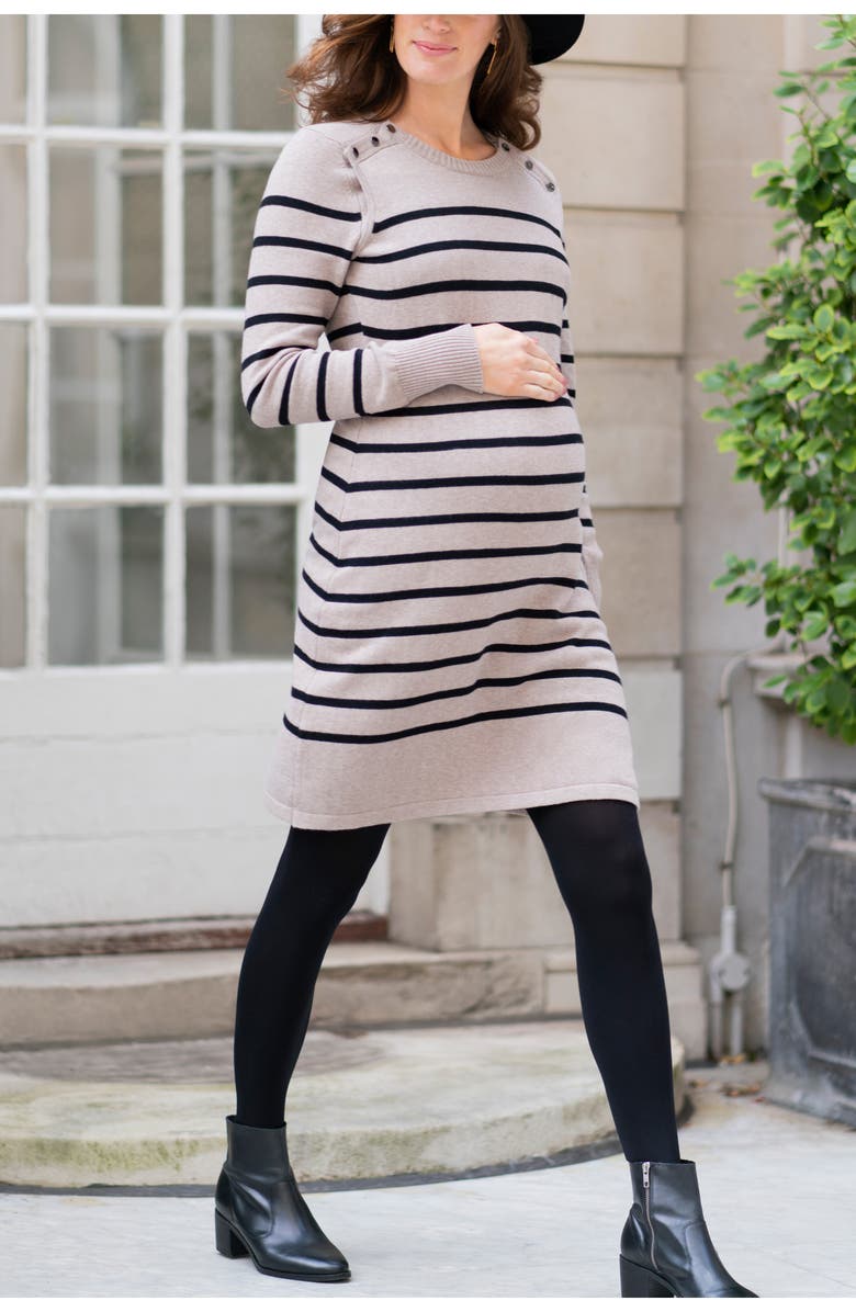 Seraphine Maternity Stripe Long Sleeve Cotton Blend Sweater Dress, Alternate, color, 