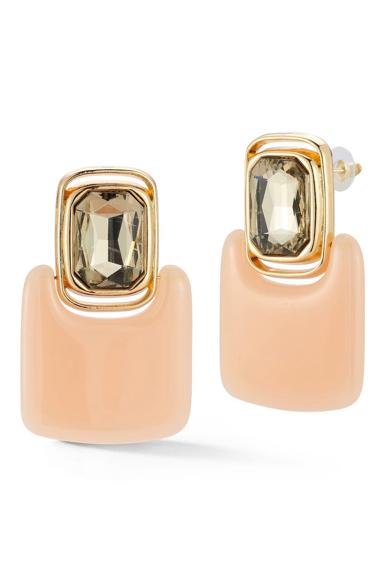 Crystal Rectangle Drop Earrings, Main, color, GOLD/PEACH