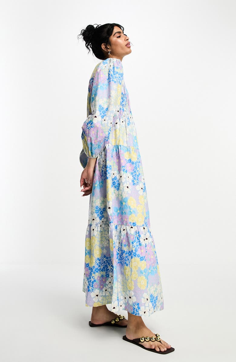 ASOS DESIGN Floral Long Sleeve Shirred Bodice Cotton Maxi Dress, Alternate, color, 