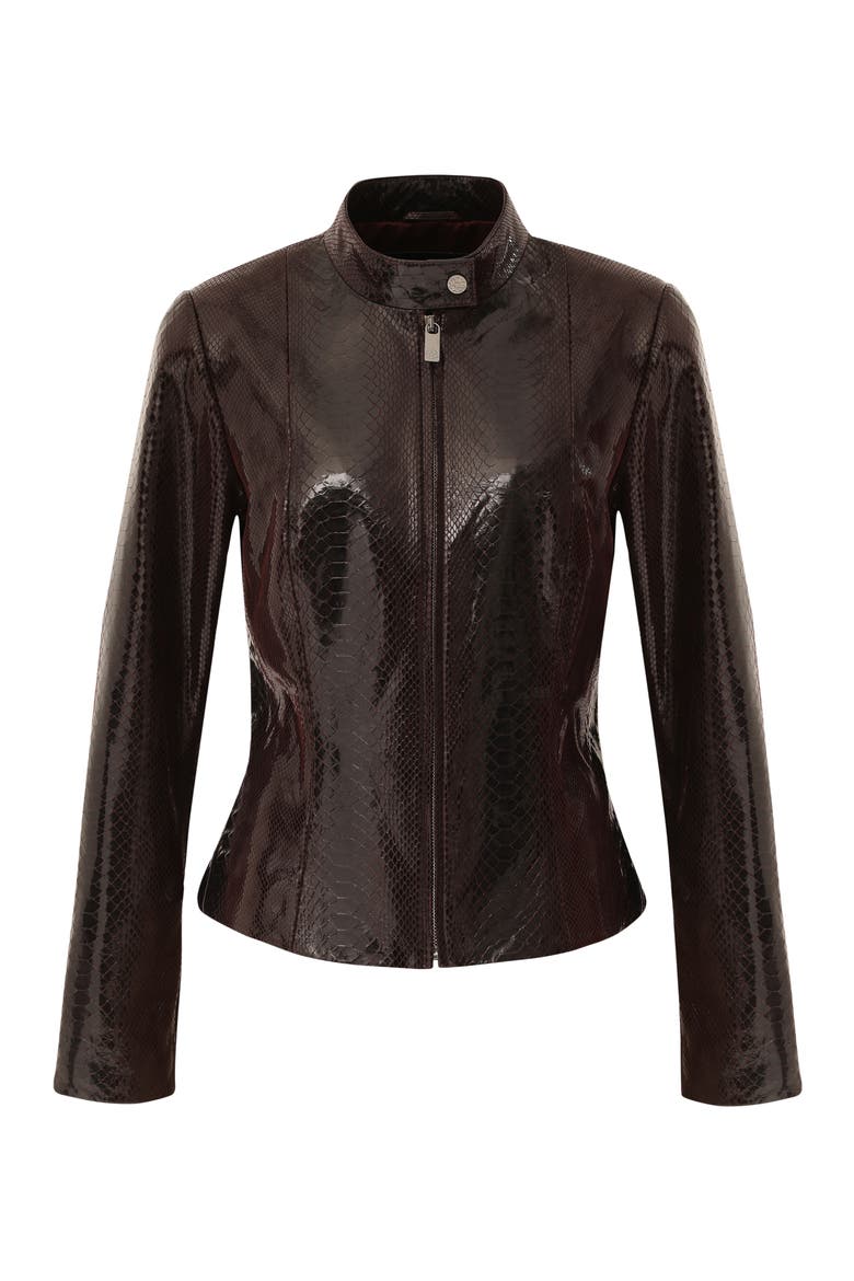 Genuine Metis Suede Pythn Printed Zip Jacket, Alternate, color, BURGUNDY