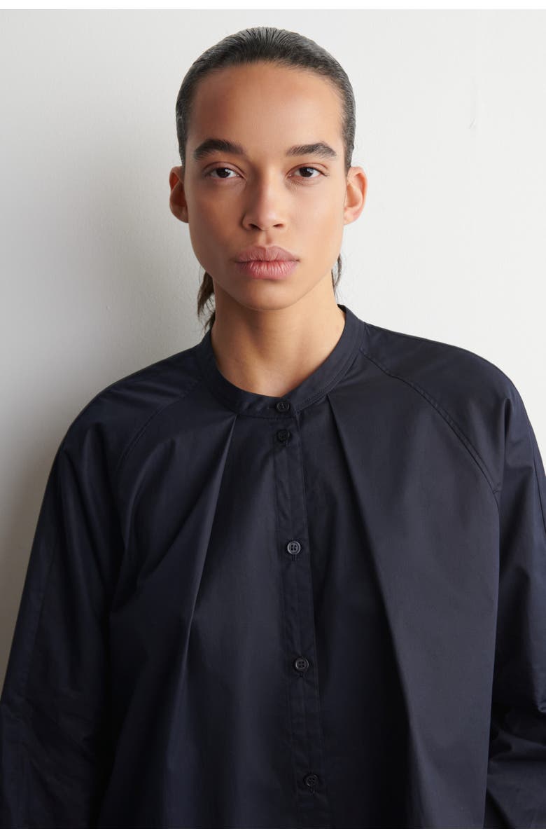 COS Grandad-Collar Cotton Shirt, Alternate, color, Navy