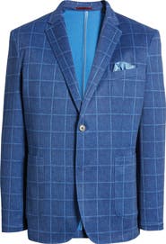 Johnston & Murphy XC Flex® Blue Windowpane Check Knit Sport Coat