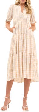 English Factory Plaid Tiered Midi Dress