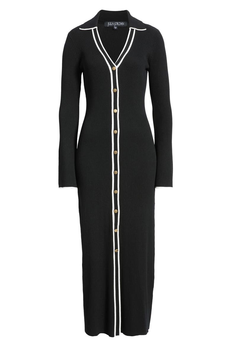 Rib Long Sleeve Midi Sweater Dress, Alternate, color, BLACK WHITE