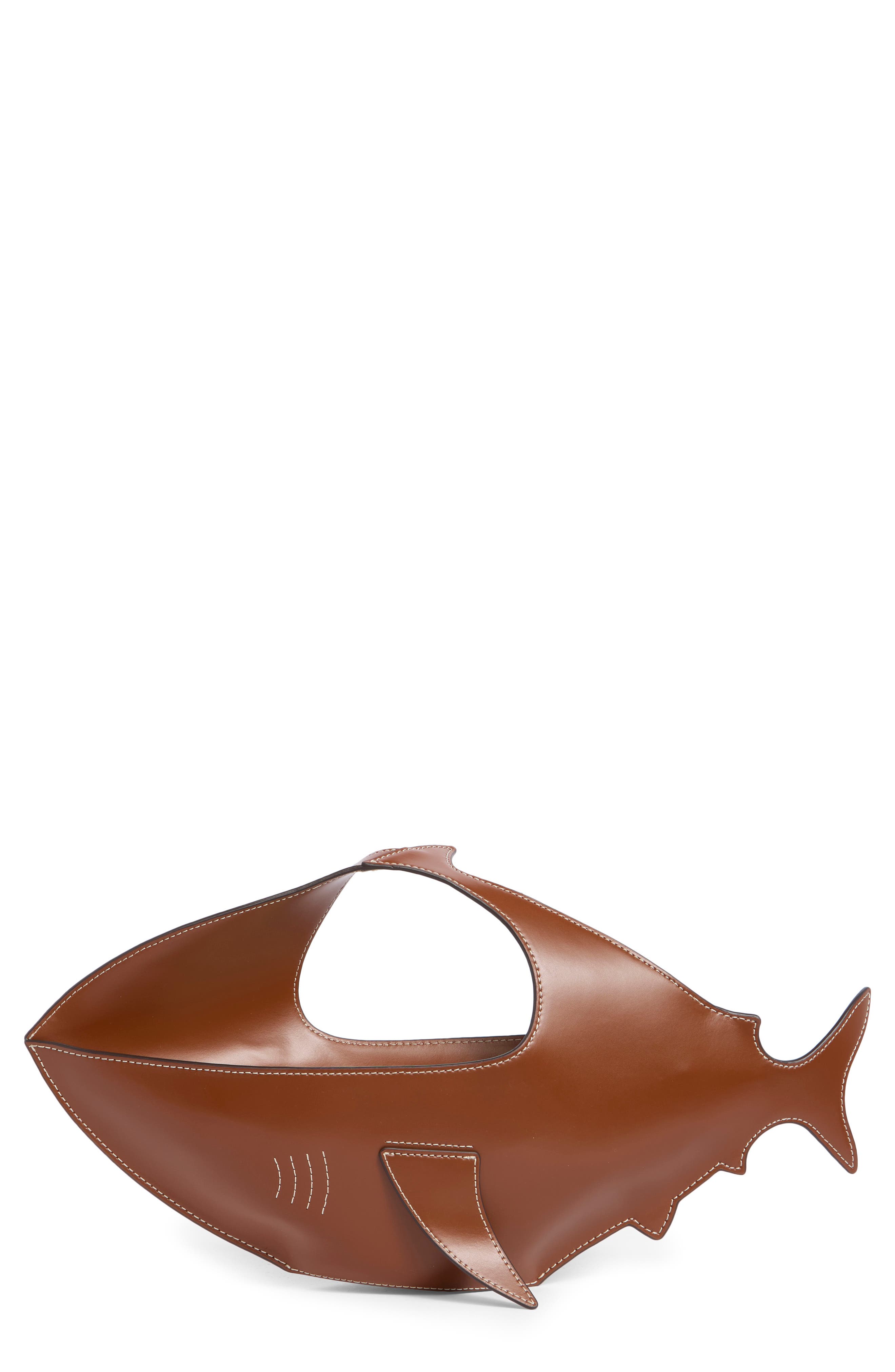 STAUD Leather Shark Bag, Main, color, Tabacco