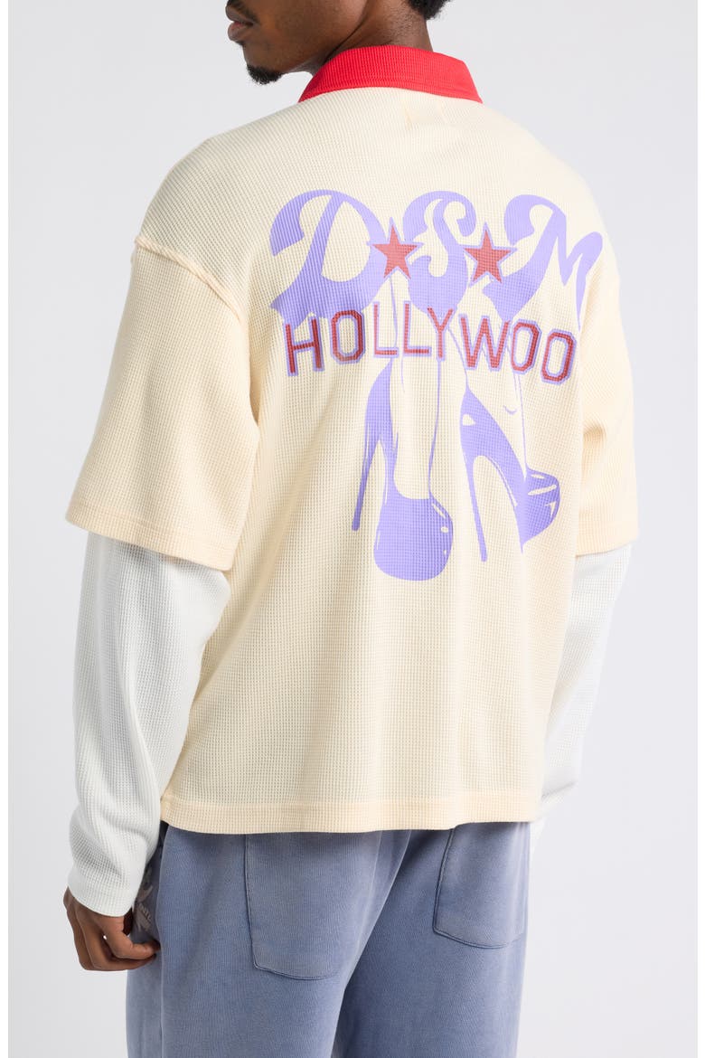 Hollywood Waffle Layered Look Graphic Polo, Alternate, color, ANTIQUE WHITE