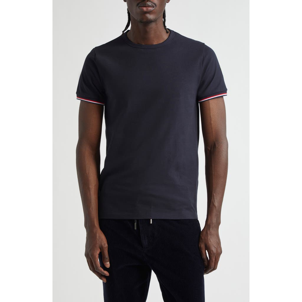Moncler Tipped Cotton Stretch Jersey T-shirt In Navy/navy