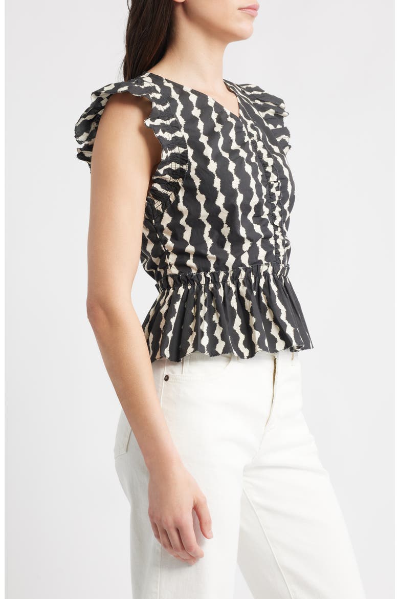 Cali Ikat Print Peplum Top, Alternate, color, PAINTED NOIR