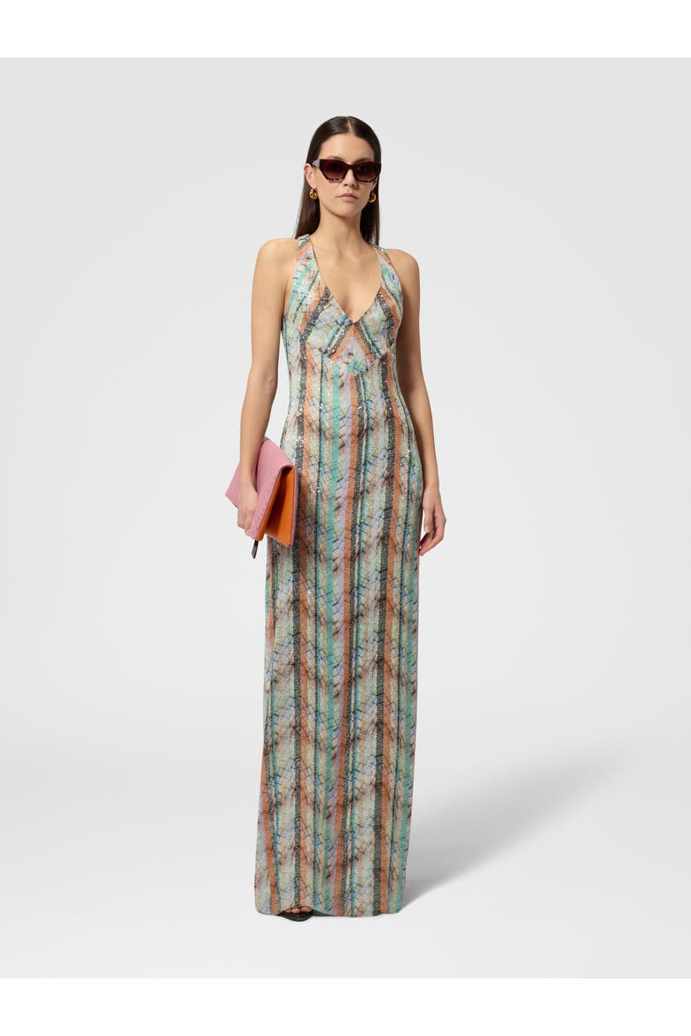 Sleeveless Long Dress In Viscose Lamé Blend With Multi-technique Knit, Alternate, color, Multicoloured