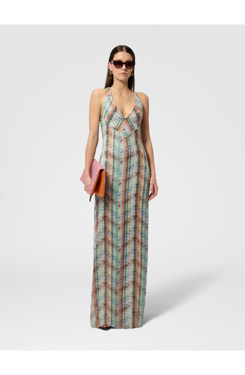 Missoni Sleeveless Long Dress In Viscose Lamé Blend With Multi-technique Knit, Alternate, color, Multicoloured
