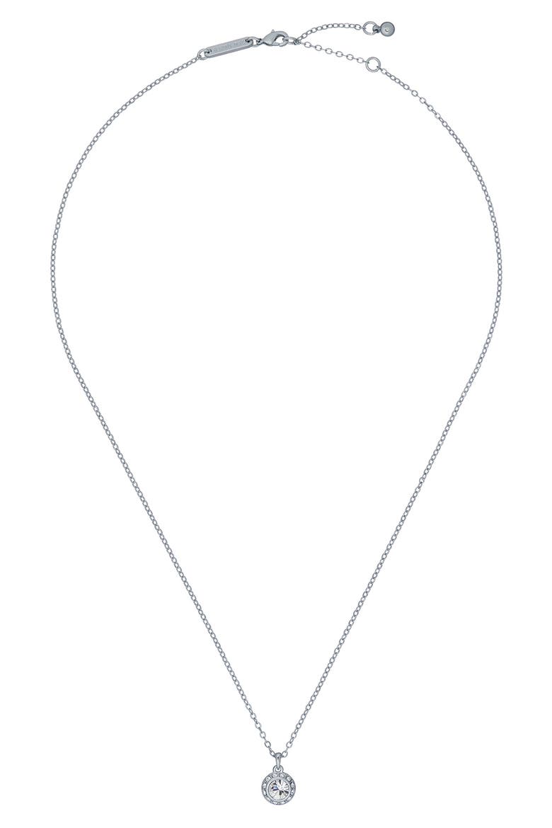 Soltell Solitaire Crystal Halo Pendant Necklace, Alternate, color, SILVER TONE CLEAR CRYSTAL