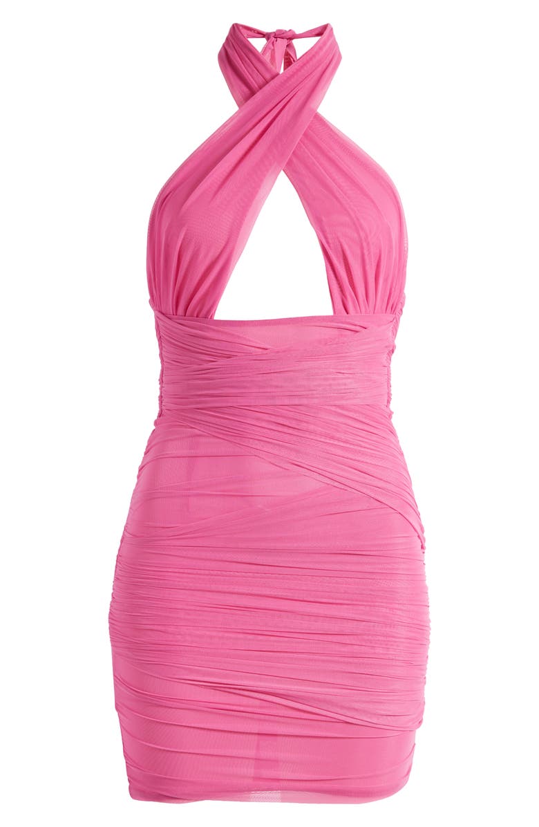 Mistress Rocks Cutout Crossover Mesh Cocktail Halter Minidress, Alternate, color, Magenta