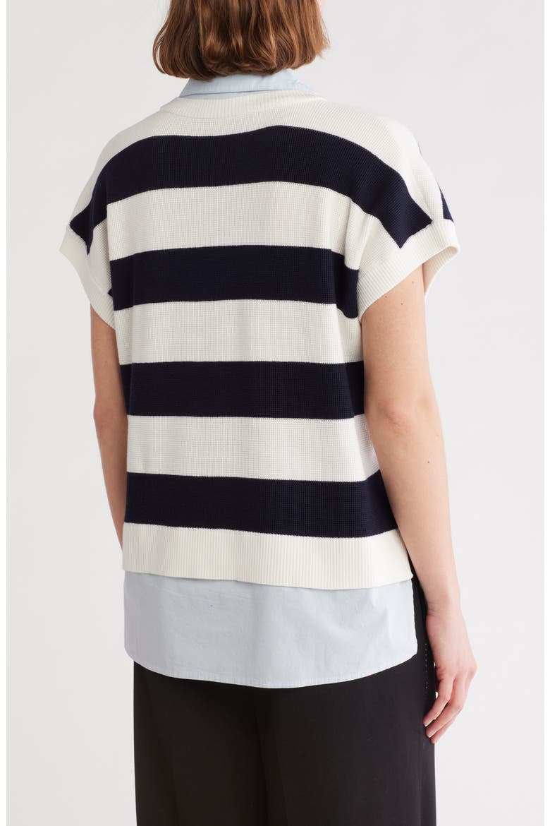 Short Sleeve Stripe Mixed Media Sweater, Alternate, color, CHAMBRAY W/ NAVY/ IVORY