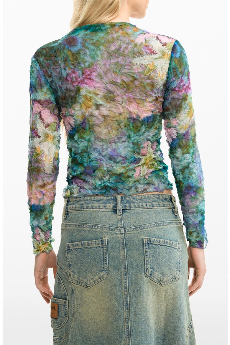Crinkle Long Sleeve Crop Top, Alternate, color, BLUE