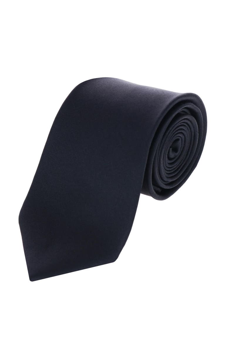 Trafalgar Sutton Solid Color Silk Brace Necktie and Pocket Square Set, Alternate, color, Black