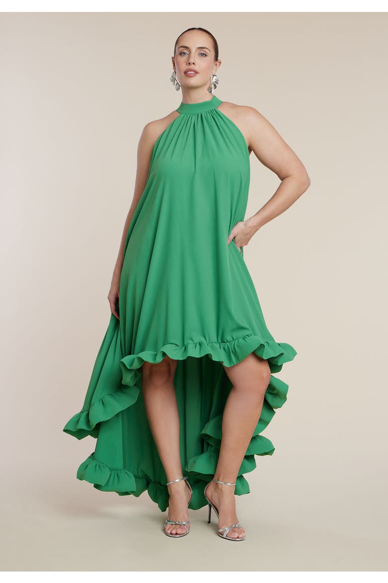 High Low Dramatic Ruffle Detail Dress, Alternate, color, MINT GREEN