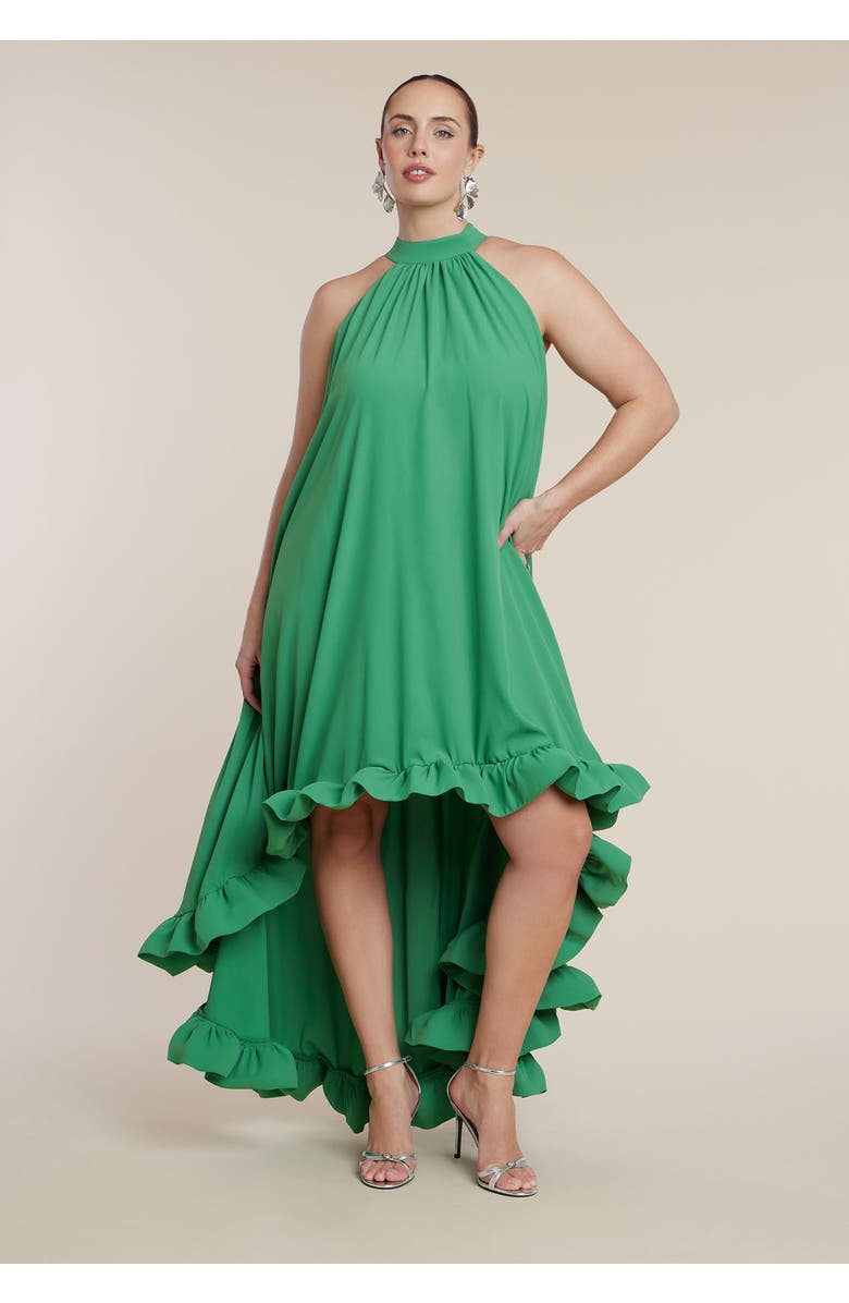 ELOQUII High Low Dramatic Ruffle Detail Dress, Alternate, color, Mint Green