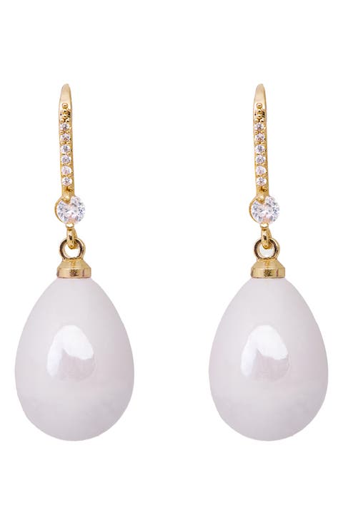 Faux Pearl Crystal Dangle Earrings