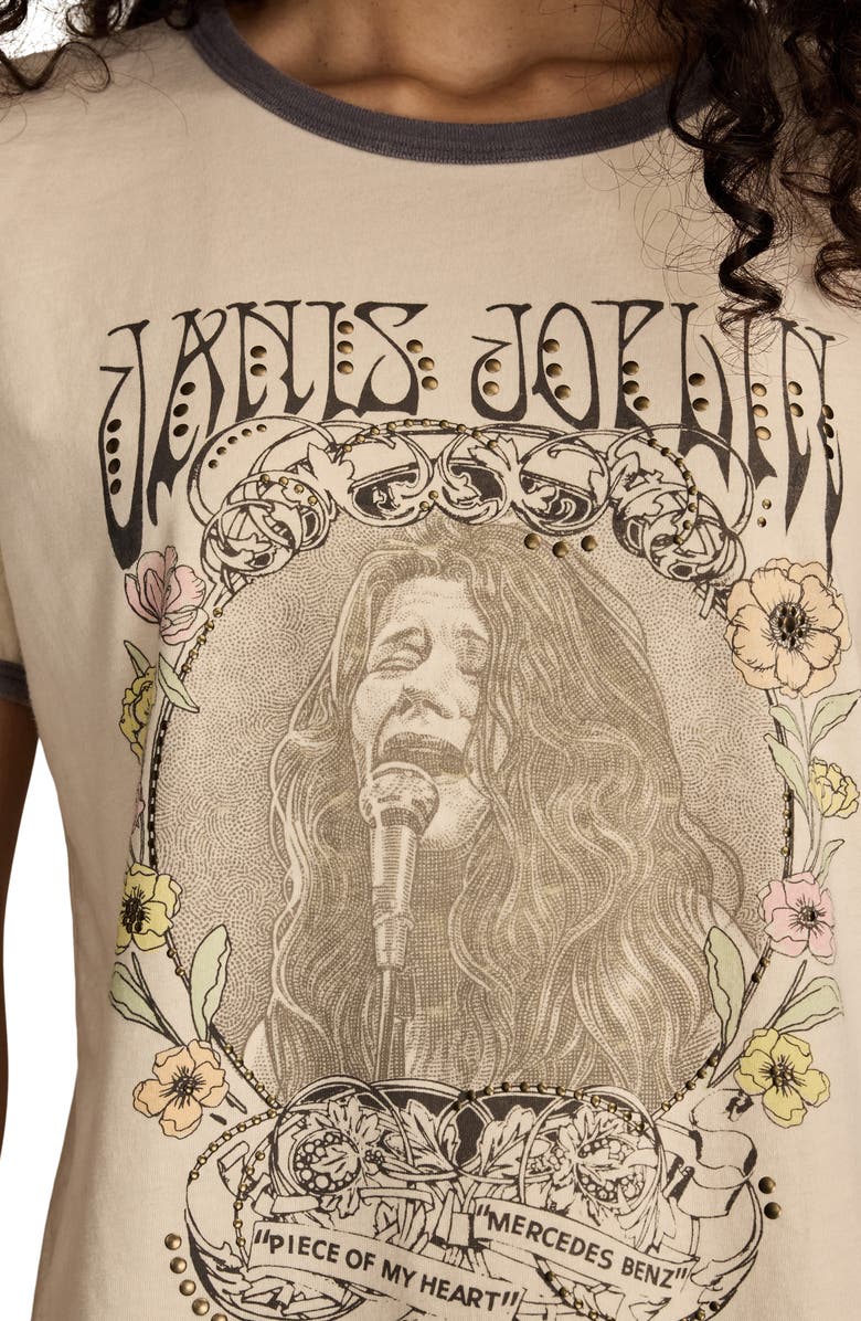 Lucky Brand Floral Janis Joplin Graphic Ringer T-Shirt, Alternate, color, Bone White