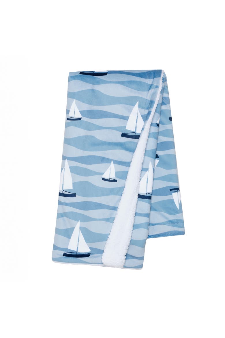 Little Skipper Soft Luxury Nautical Sailboat Fleece Baby Blanket, Main, color, Blue