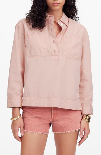 Madewell Garment Dye Denim Popover Shirt In Pink