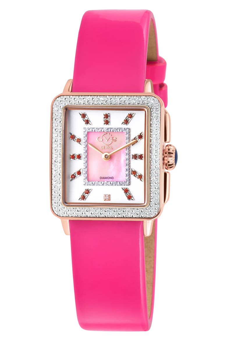 Padova Leather Strap Diamond Watch, 27mm x 30mm, Main, color, PINK