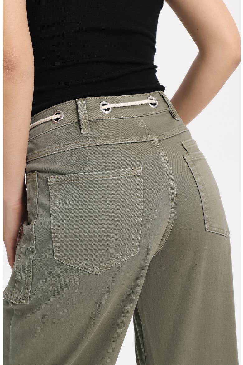 High Waist Drawstring Barrel Leg Jeans, Alternate, color, GREEN