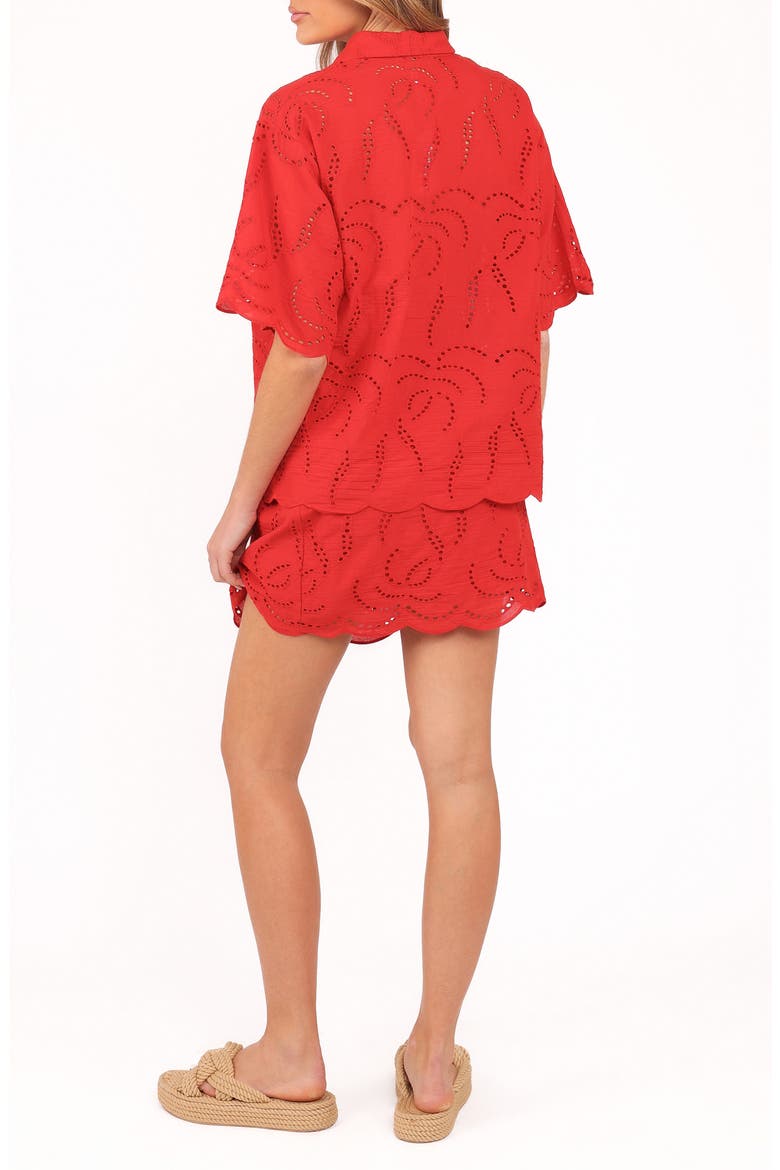 Gallie Cotton Eyelet Button-Up Shirt & Wrap Skirt Set, Alternate, color, RED