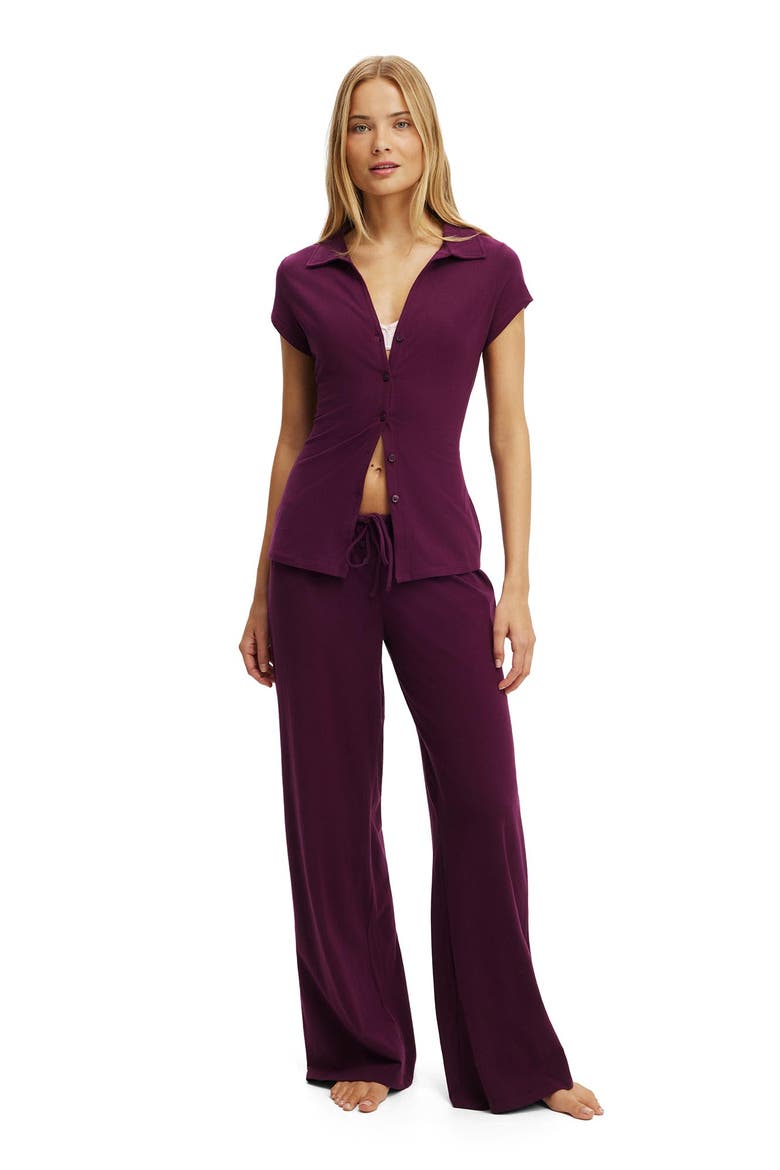 Women's Dreamy Soft Button Up Fitted Polo, Alternate, color, Blackcurrant