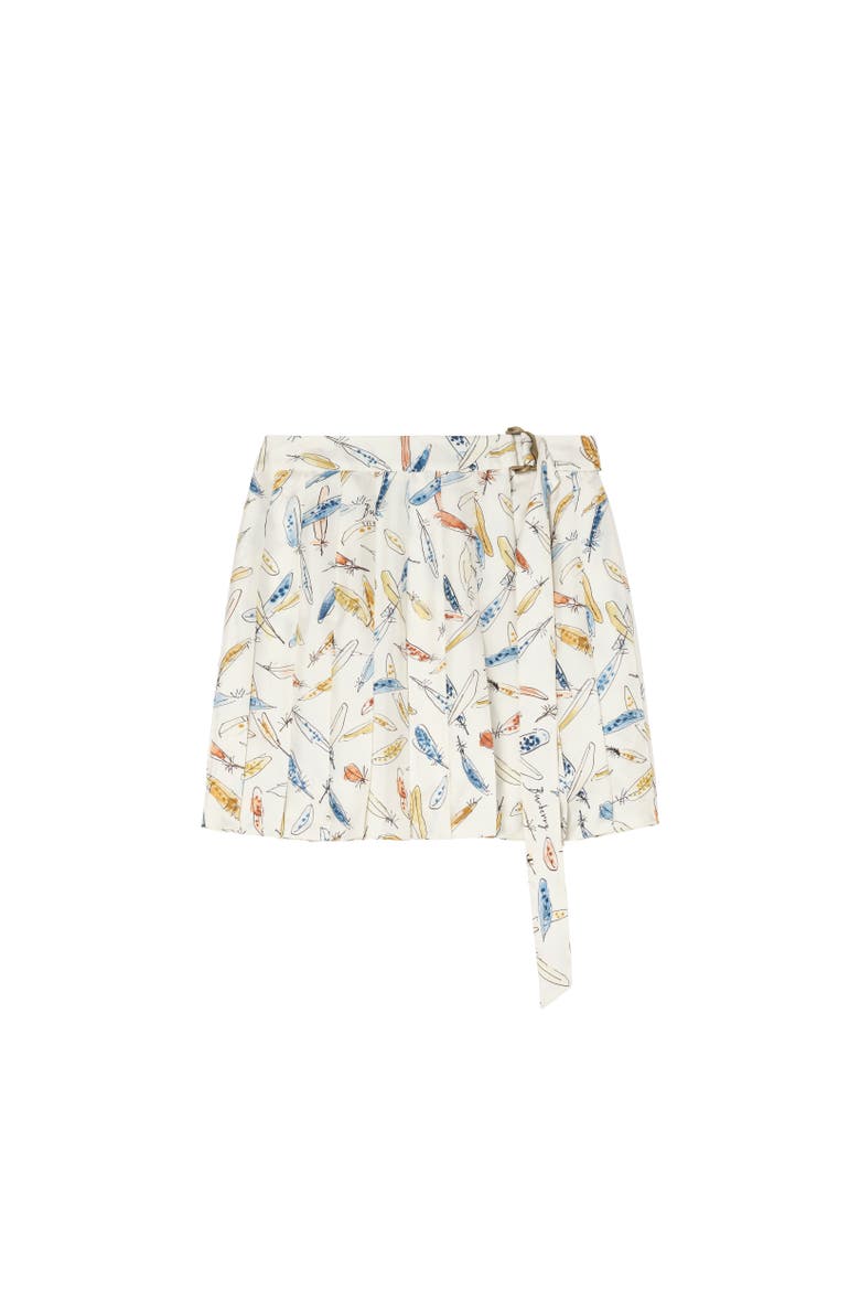 Pleated Feather-print Silk Mini Skirt, Alternate, color, Ink blue