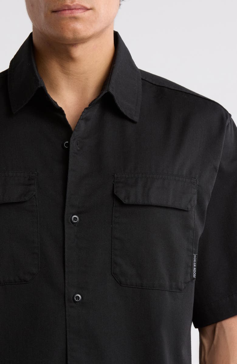 BOILER ROOM Core Oversize Short Sleeve Button-Up Shirt, Alternate, color, Black