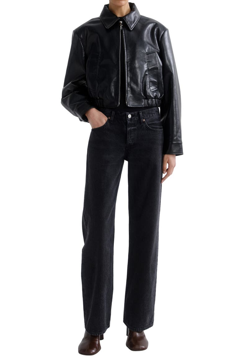 Nahla Cropped Recycled Leather Blend Jacket, Alternate, color, DETOX BLACK