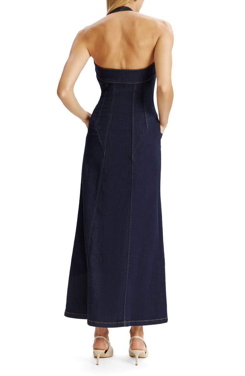 Bardot Martel Denim Halter Dress, Alternate, color, Dark