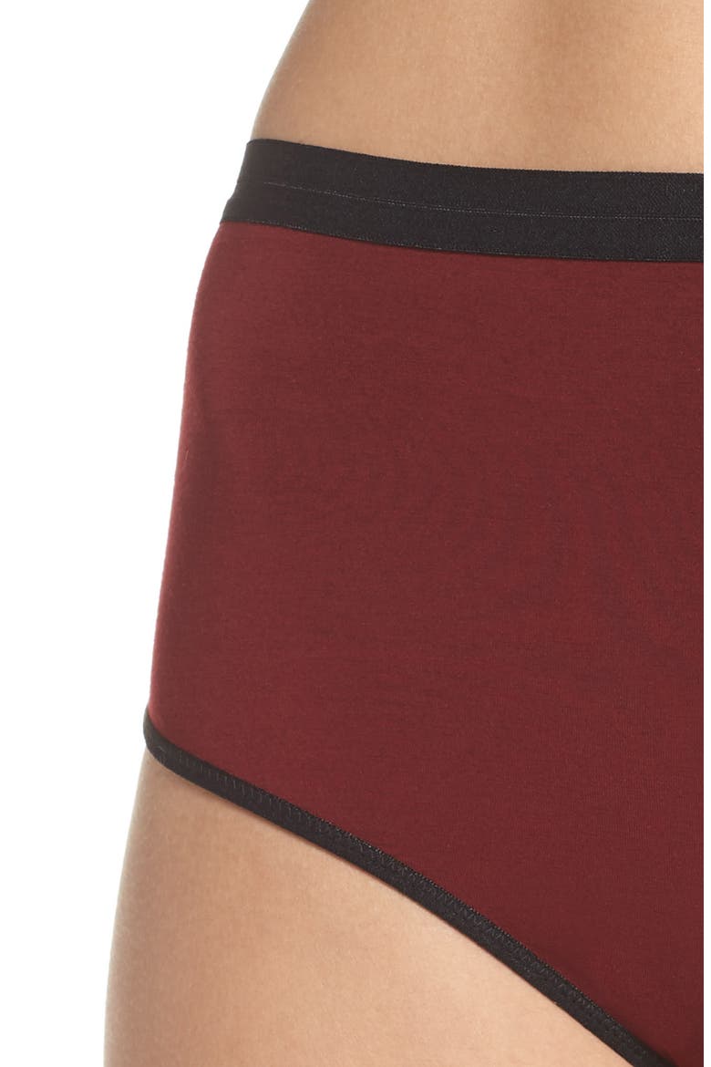 High Waist Thong, Alternate, color, MAROON/ BLACK