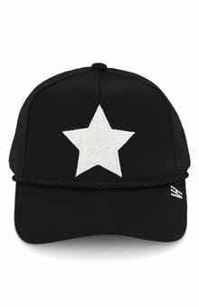Faux Pearl Embroidered Star Mesh Panel Trucker Hat