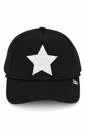 Faux Pearl Embroidered Star Mesh Panel Trucker Hat