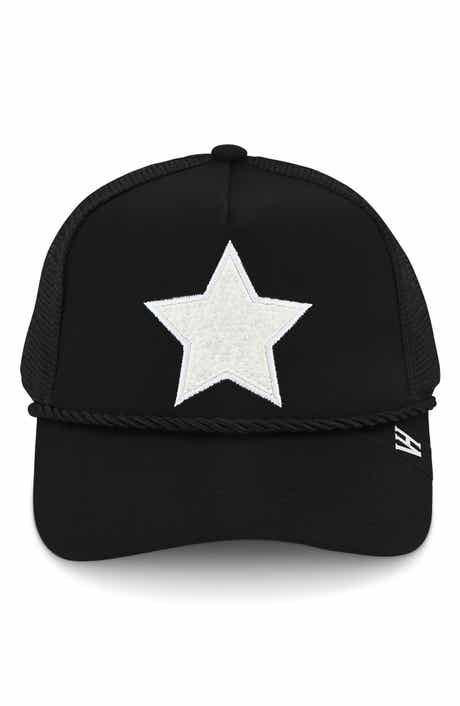 Faux Pearl Embroidered Star Mesh Panel Trucker Hat