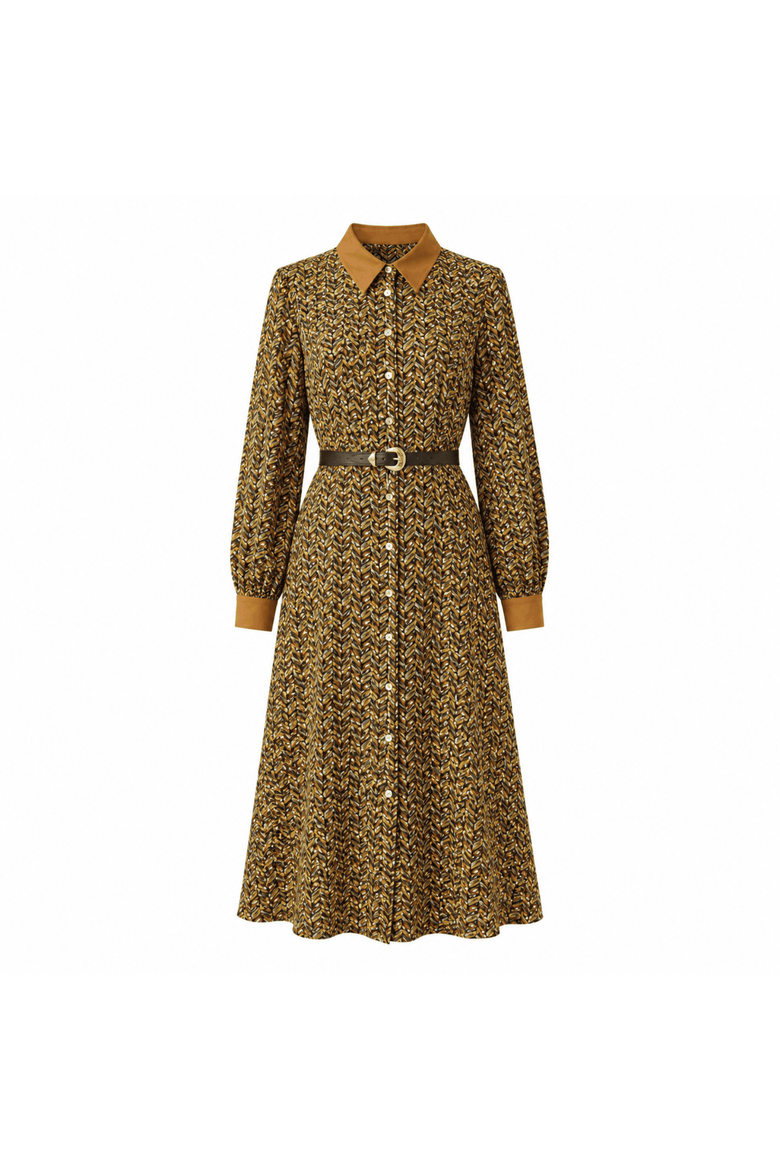Antonia Midi Dress, Alternate, color, Brown Patterned