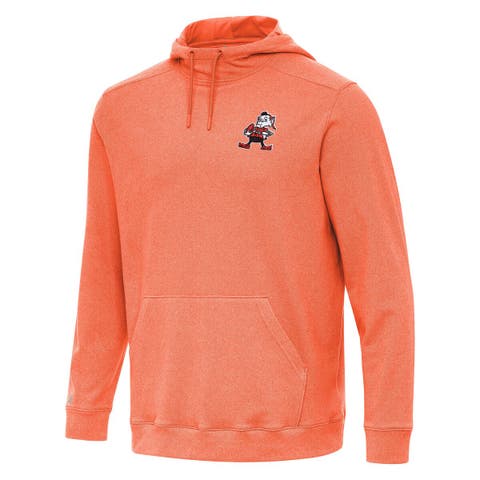Men's Antigua Heather Orange Cleveland Browns Cloud Pullover Hoodie