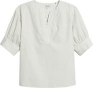 FRAME Stripe Split Neck Organic Cotton Popover Top