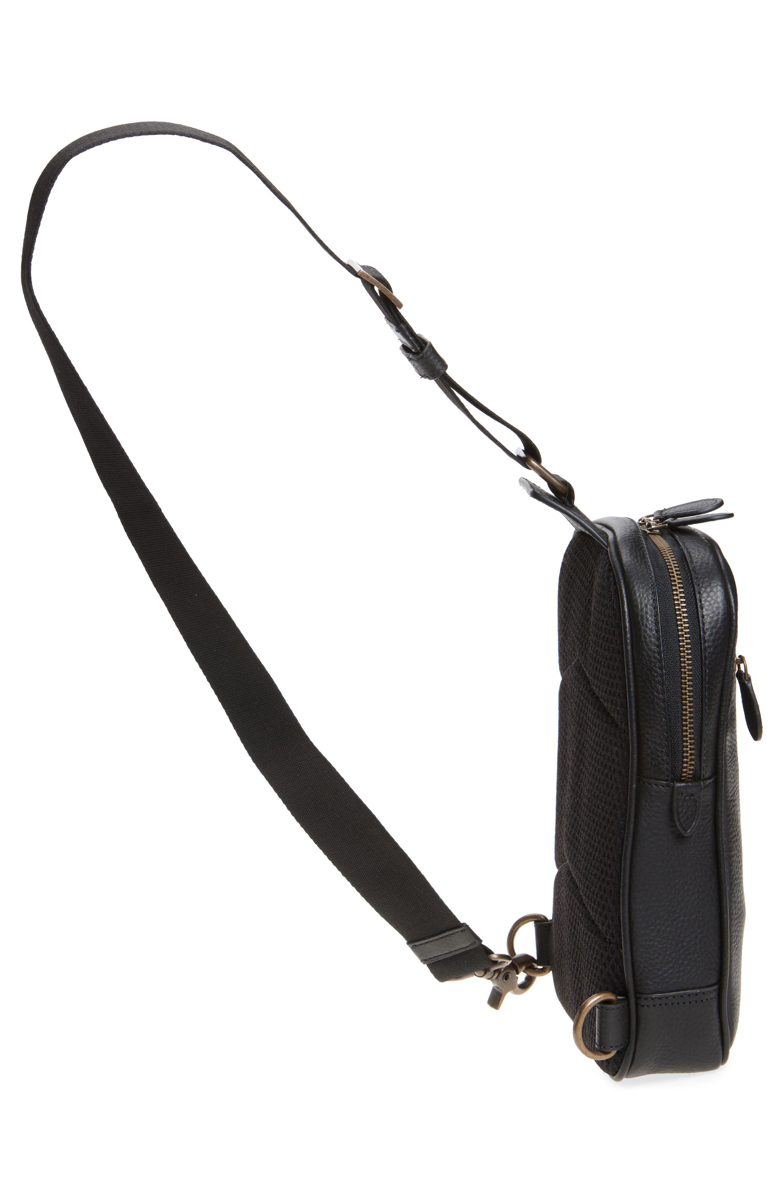 Johnston & Murphy Pebbled Leather Sling Bag, Alternate, color, Black