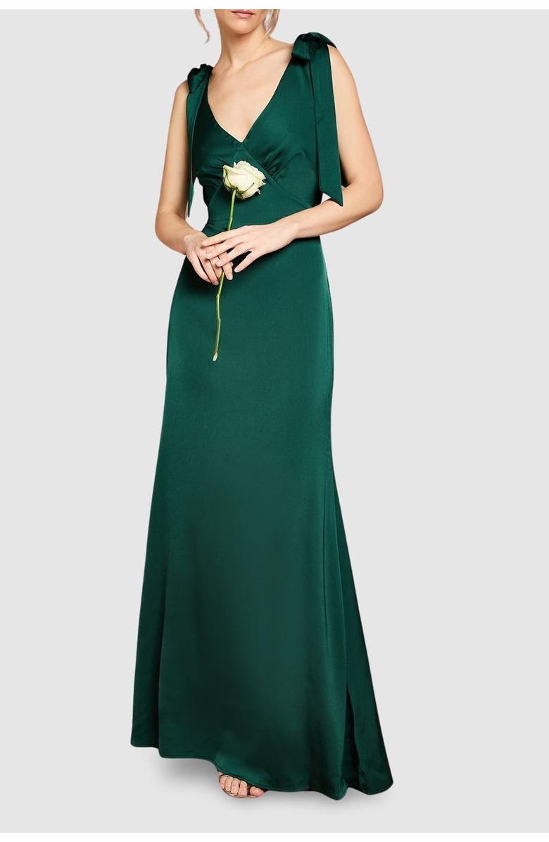Coast Satin Tie-Shoulder Maxi Dress, Alternate, color, Emerald