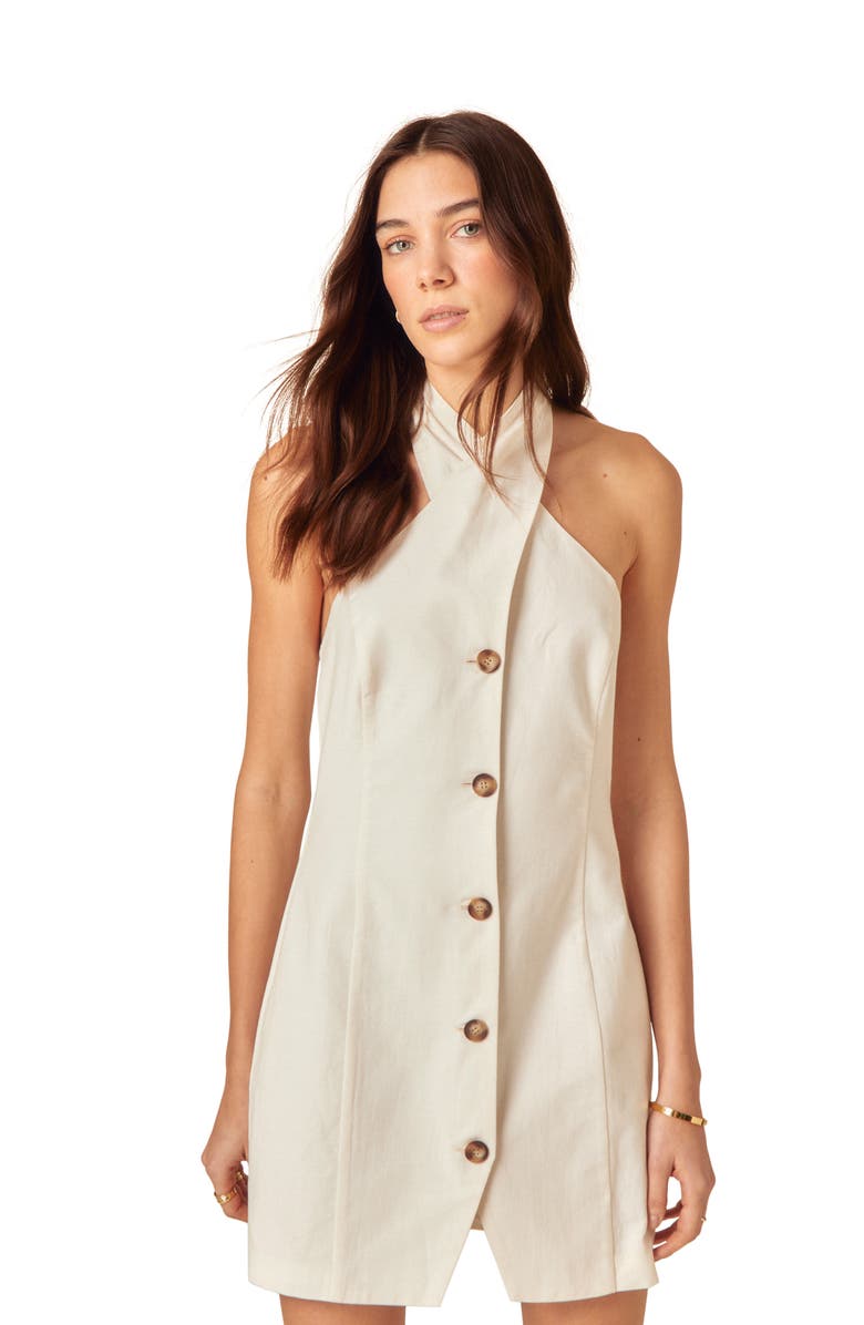 Nobody's Child Gio Organic Cotton & Linen Halter Minidress, Alternate, color, Off White