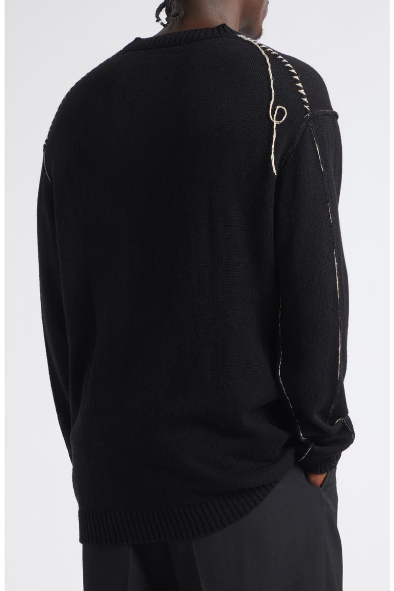 Embroidered Wool & Cotton Sweater, Alternate, color, BLACK