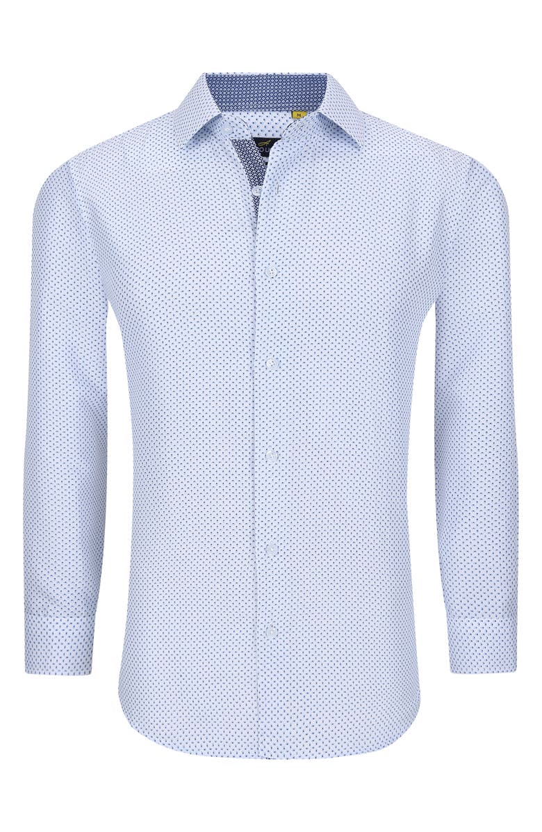 Azaro Uomo Slim Fit Geometric Print Performance Button-Up Shirt, Alternate, color, White