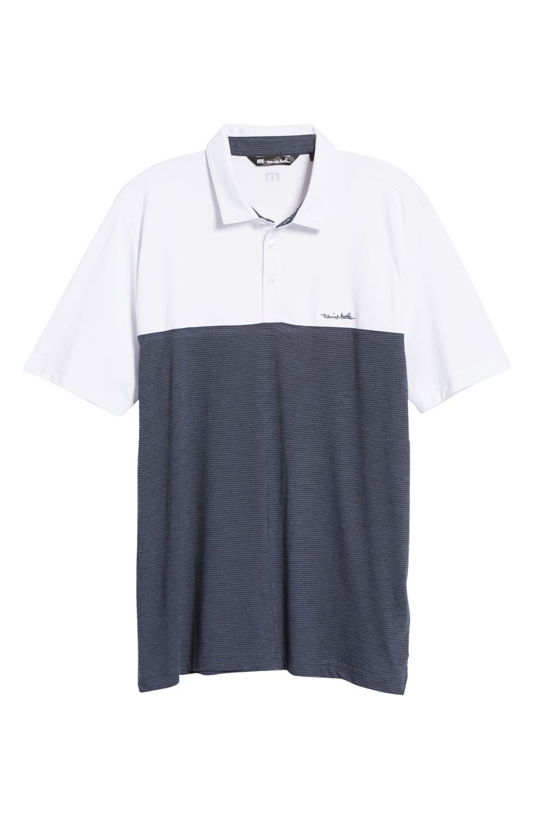 TravisMathew Exchange Rate Color Block Knit Polo Shirt, Alternate, color, White