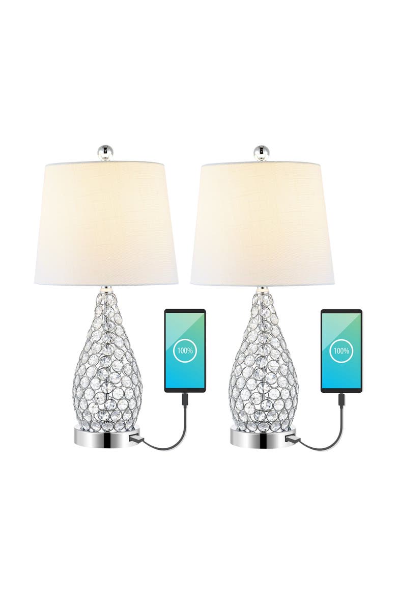 Lily 22.25" Midcentury Modern Iron LED Table Lamp with USB Charging Port, Clear, Main, color, Clear