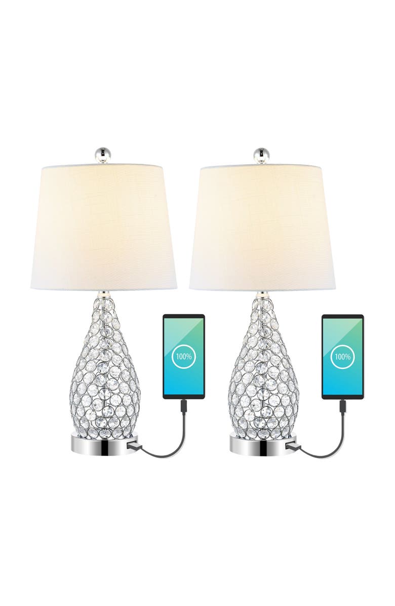 JONATHAN Y Lily 22.25" Midcentury Modern Iron LED Table Lamp with USB Charging Port, Clear, Main, color, Clear